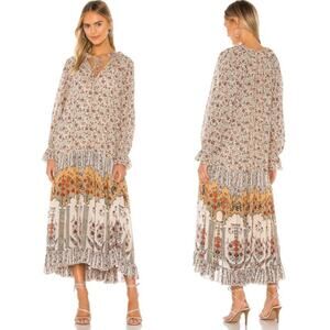 Free People Feeling Groovy Border Midi Dress in‎ Ivory Combo Women Small Boho